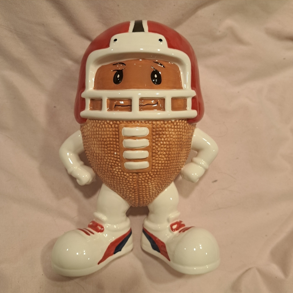 Vintage Piggy Coin Bank Football Ceramic Football Face 9" Tall w/Shoes Different